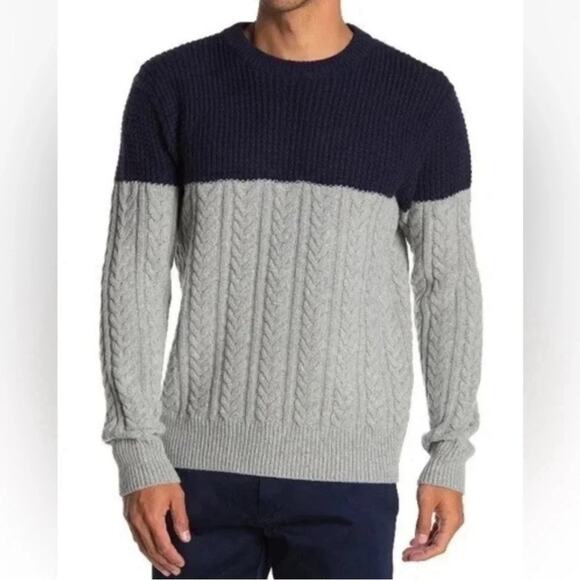 J Crew Rugged Merino Wool Mixed-Knit Crewneck Sweater cable knit gray blue J7717 - Picture 2 of 6